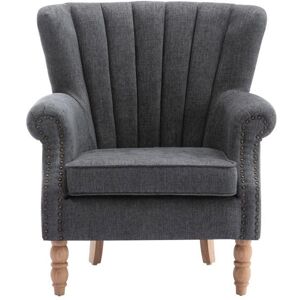 Vente-unique Fauteuil en tissu anthracite finition cloutée BATOUMI