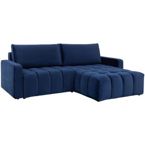 Vente-unique Canapé d'angle droit convertible en velours bleu ESILIA II