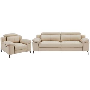 Vente-unique Canapé 3 places et fauteuil relax électrique beige MAROTI