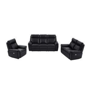 Vente-unique Canapé 3 places, 2 places et fauteuil relax électrique en cuir noir MESOLA