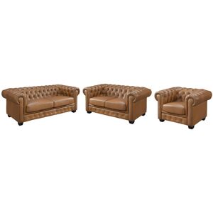 Vente-unique.com Canapés chesterfield 3 places 2 places et un fauteuil BRENTON 100% cuir de buffle premium - Caramel vintage