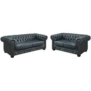 Vente-unique.com Canapés chesterfield 3 places et 2 places BRENTON 100% cuir de buffle premium - Vert de gris