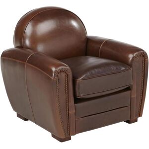 Vente-unique.com Fauteuil club 100% cuir vieilli BAUDOIN - Marron