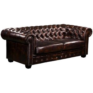 Vente-unique.com Canapé chesterfield 3 places BRENTON 100% cuir de buffle - Marron reflets châtains