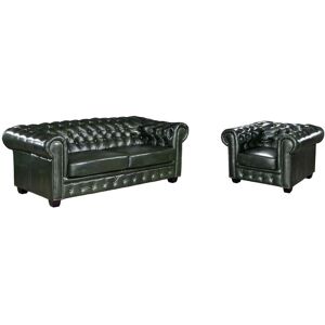 Vente-unique Canapé chesterfield 3 places et un fauteuil BRENTON 100% cuir de buffle - Vert empire