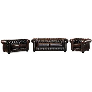 Vente-unique.com Canapés chesterfield 3 places 2 places et un fauteuil BRENTON 100% cuir de buffle - Marron reflets châtains