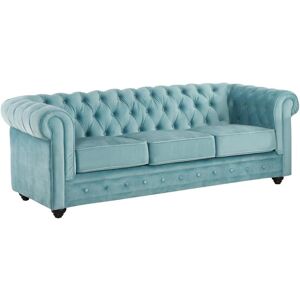 Vente-unique Canapé 3 places CHESTERFIELD - Velours bleu pastel