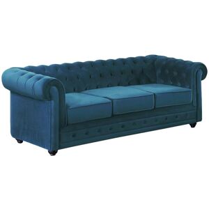 Vente-unique Canapé 3 places CHESTERFIELD - Velours bleu canard