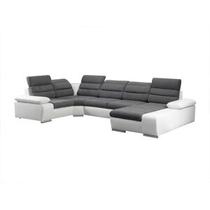 Vente-unique Canape d'angle panoramique convertible en tissu et simili BOILEAU - Bicolore Gris/Blanc - Angle droit