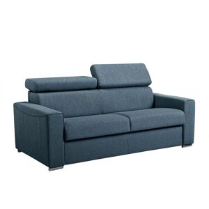 Vente-unique Canape 3 places convertible express en tissu bleu - Couchage a lattes larges 140 cm - Matelas 18 cm VIZIR