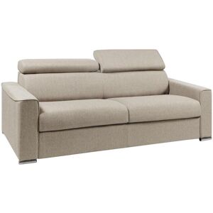 Vente-unique Canape 4 places convertible express en tissu beige - Couchage a lattes larges 160 cm - Matelas 18 cm VIZIR