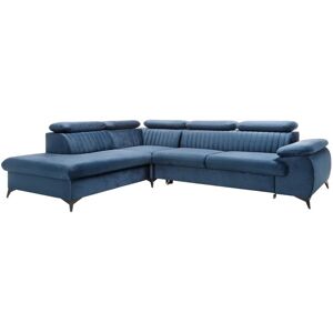 Canape grand angle gauche convertible en velours bleu nuit SAMARA de Pascal Morabito