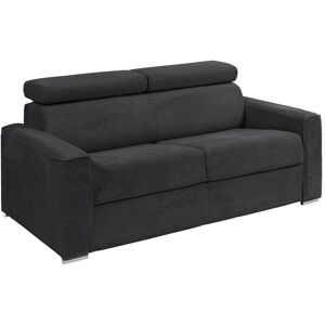 Vente-unique Canape 3 places convertible express en velours côtele gris - Couchage 140 cm - Matelas 22 cm memoire de forme - VIZIR