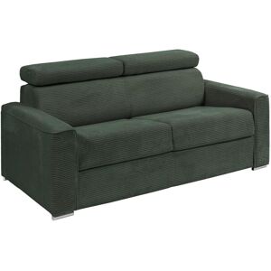 Vente-unique Canape 3 places convertible express en velours côtele vert - Couchage a lattes larges 140 cm - Matelas 22 cm memoire de forme - VIZIR