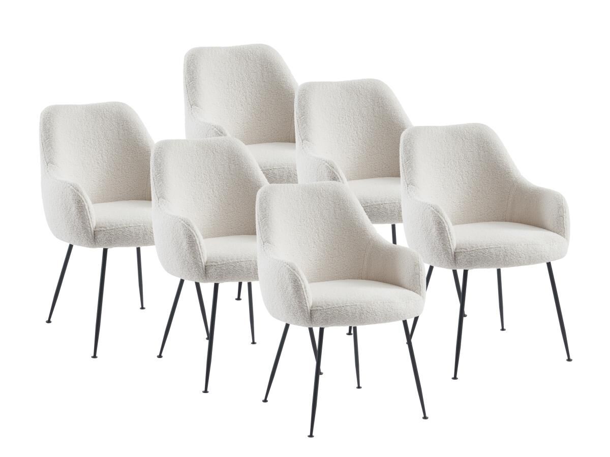 Vente-unique Lot de 6 chaises avec accoudoirs en tissu bouclette et métal - Blanc - TOYBA
