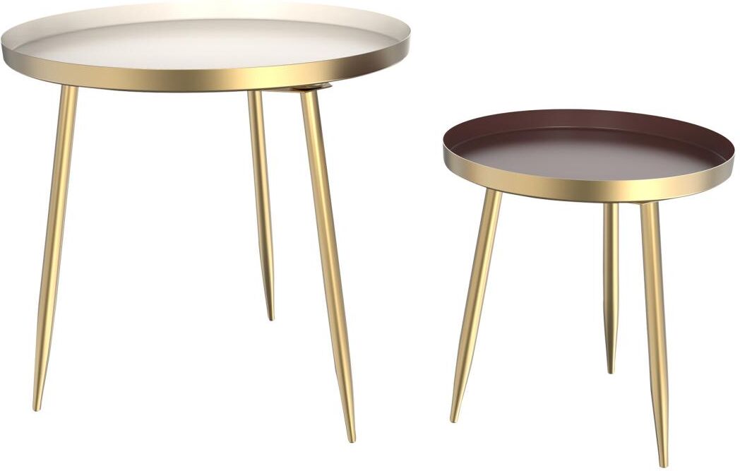 Vente-unique Tables basses gigognes en métal - Crème, Marron et Doré - DALIBI