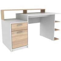 Vente-unique Bureau avec rangements ZACHARIE – Blanc et chêne