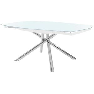 Vente-unique Table à manger extensible CAMELIA - 6 à 8 couverts - Verre trempé & métal - Blanc