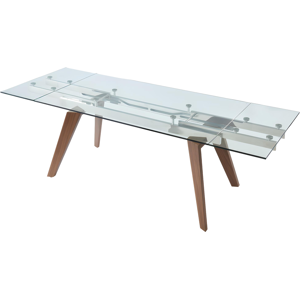 Vente-unique Table à manger extensible ALTAMIRA - 6 à 8 couverts - Verre trempé & Métal effet noyer