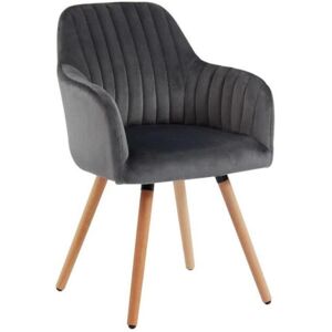 Vente-unique Chaise avec accoudoirs en velours et métal effet bois - Gris - ELEANA