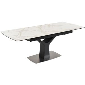 Vente-unique Table à manger extensible 6 à 8 couverts - Céramique, verre trempé et métal - Effet marbre blanc et anthracite - COLBY