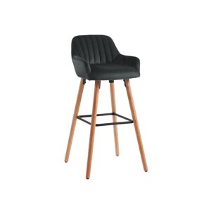 Vente-unique Tabouret de bar en velours et pieds bois de hêtre - Noir - ELEANA