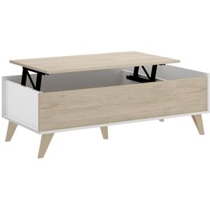 Vente-unique Table basse relevable KOLYMA - 1 niche - Coloris : Chêne & Blanc