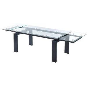 Vente-unique Table à manger extensible LUBANA - Verre trempé & métal - Noir - 8 à 10 couverts