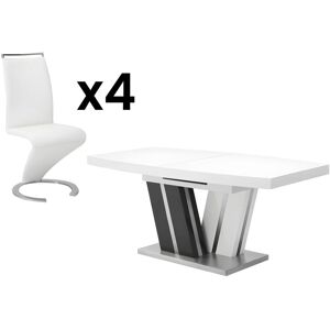 Vente-unique Ensemble table NOAMI + 4 chaises TWIZY - Blanc et gris