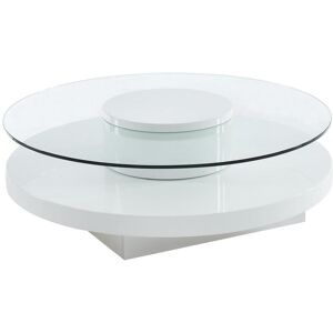 Vente-unique Table basse RYHALI - Plateau pivotant - Verre trempé & MDF blanc