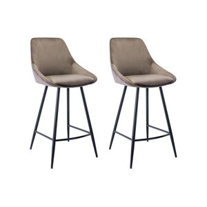 Vente-unique Lot de 2 tabourets de bar - Velours - Taupe - MASURIE