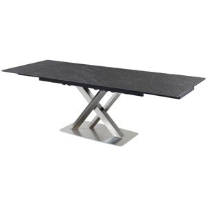 Vente-unique Table à manger extensible THYLIA - 6 à 8 couverts - Céramique et Métal - Effet marbre noir