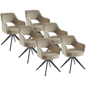 Vente-unique Lot de 6 chaises pivotantes avec accoudoirs en velours et métal noir - Beige - KONYA