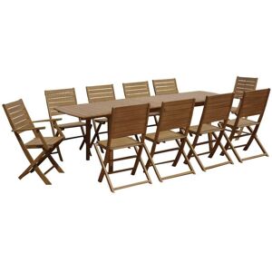 MYLIA Salle à manger de jardin pliante en acacia: une table extensible L180/240cm + 2 fauteuils + 8 chaises - Rallonge papillon - NEMBY de MYLIA