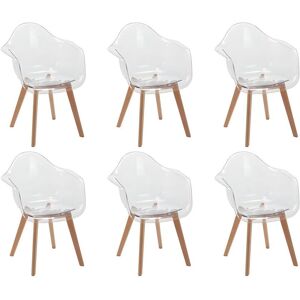 Vente-unique Lot de 6 chaises avec accoudoirs VIXI - Polycarbonate et Hêtre - Transparent