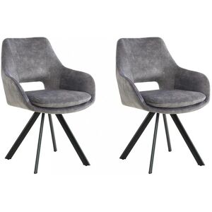 Maison Céphy Lot de 2 chaises avec accoudoirs - Velours et métal noir - Gris - KELINE de Maison Céphy