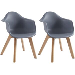 Vente-unique Lot de 2 chaises enfant avec accoudoirs en polypropylène et hêtre - Gris - POUPINETTE