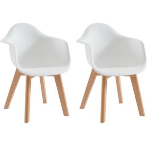 Vente-unique Lot de 2 chaises enfant avec accoudoirs en polypropylène et hêtre - Blanc - POUPINETTE