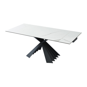 PASCAL MORABITO Table à manger extensible 4 à 8 couverts en céramique et métal - Effet marbre blanc et noir - BEKIM de Pascal MORABITO