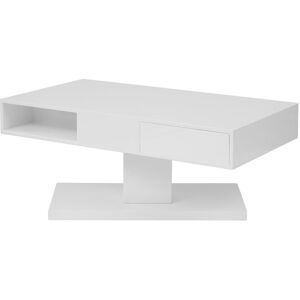 Vente-unique Table basse avec plateau pivotant, 2 tiroirs et 2 niches - MDF - Blanc laqué - ILYA