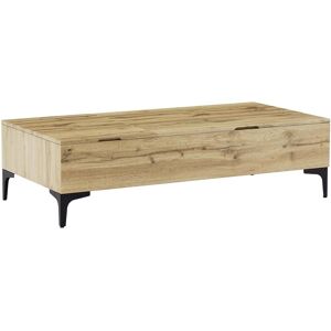 Vente-unique Table basse avec 2 plateaux relevables et 1 porte - MDF et acier - Naturel et noir - KAYLINO