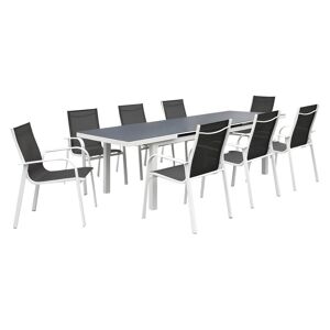 MYLIA Salle à manger de jardin en aluminium grise et blanche : 8 fauteuils et une table extensible - LINOSA de MYLIA