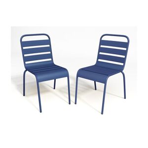 MYLIA Lot de 2 chaises de jardin empilables en métal - Bleu nuit - MIRMANDE de MYLIA