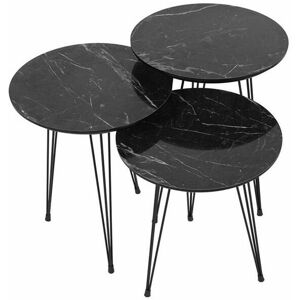 Vente-unique Tables basses gigognes en métal et MDF - Effet marbre noir - DARIULA