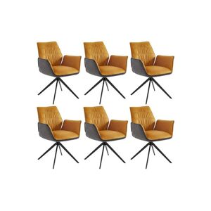 Vente-unique Lot de 6 chaises avec accoudoirs - Tissu et métal - Jaune et gris anthracite - MARILA