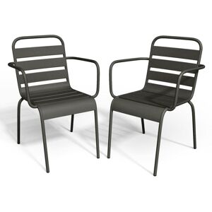 MYLIA Lot de 2 fauteuils de jardin empilables en métal - Gris foncé - MIRMANDE de MYLIA