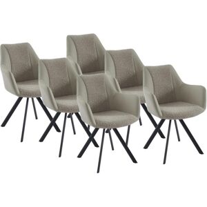 Vente-unique Lot de 6 chaises avec accoudoirs en simili, tissu et métal noir - Beige - TALEZY