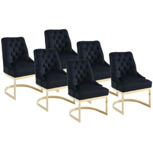 PASCAL MORABITO Lot de 6 chaises en velours et acier inoxydable doré - Noir - PORILASO de Pascal MORABITO