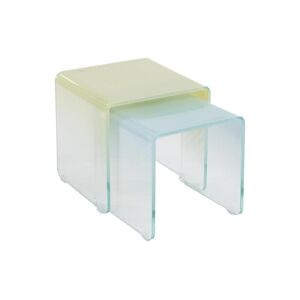 Vente-unique Tables basses gigognes en verre trempé - Jaune et bleu - NOVALI