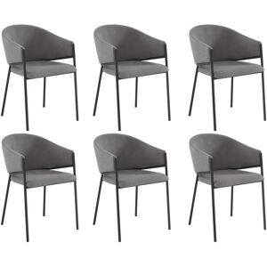 PASCAL MORABITO Lot de 6 chaises avec accoudoirs en tissu et métal - Gris - ORDIDA de Pascal MORABITO